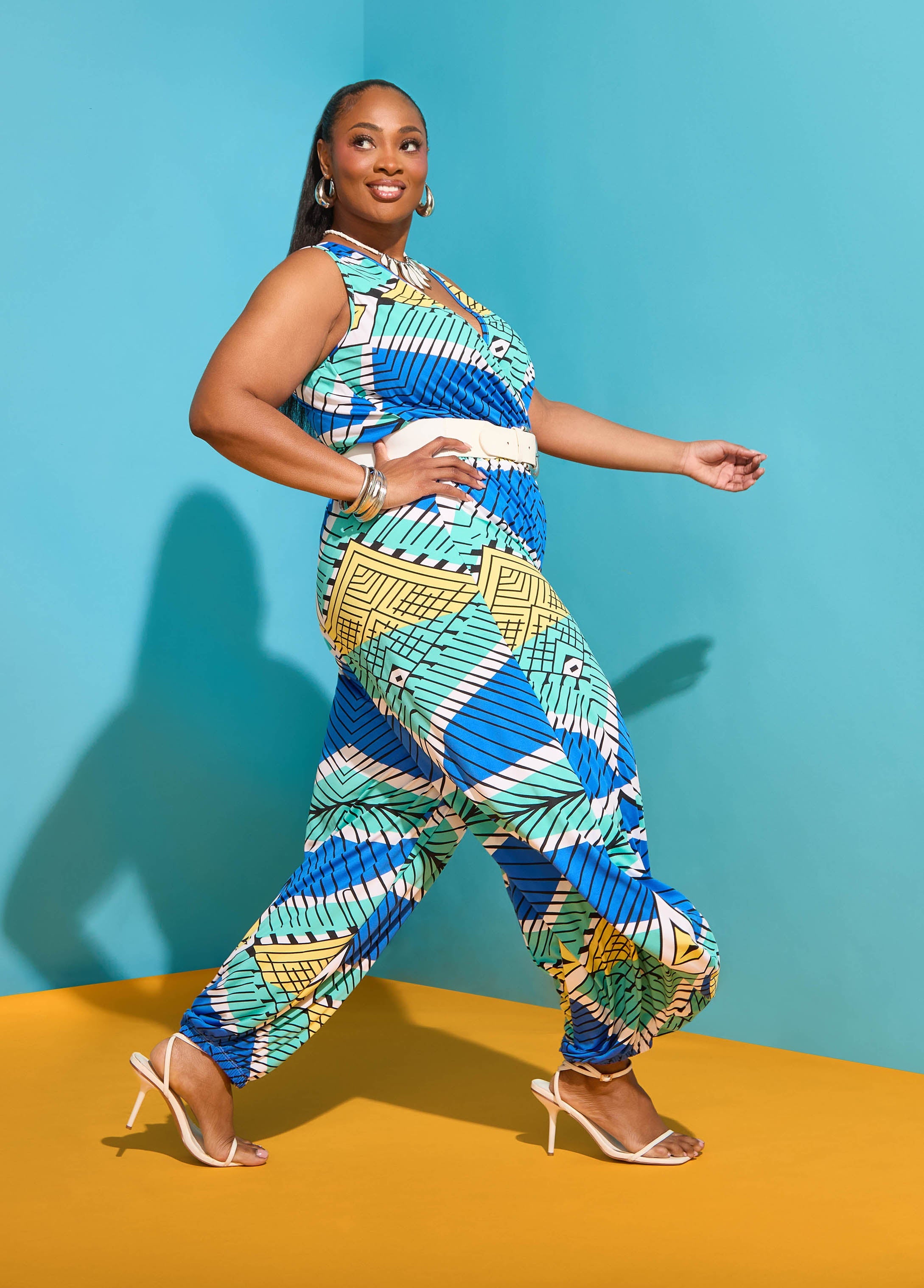 Printed Balloon Leg Jumpsuit Multi | Ashley Stewart