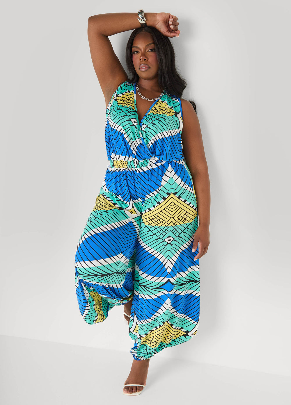 Printed Balloon Leg Jumpsuit Multi | Ashley Stewart