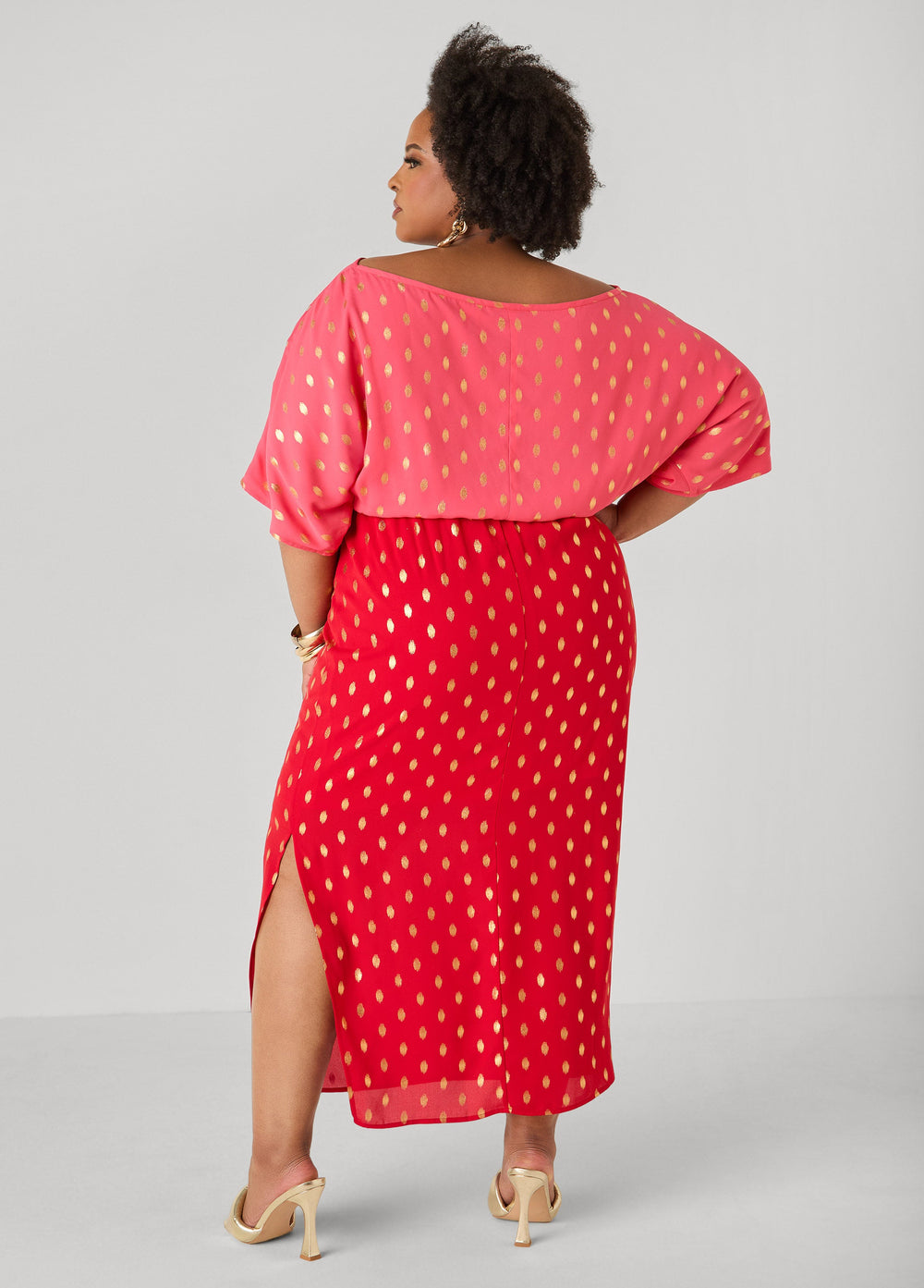 Dotted Two Tone Maxi Dress Calypso Coral | Ashley Stewart