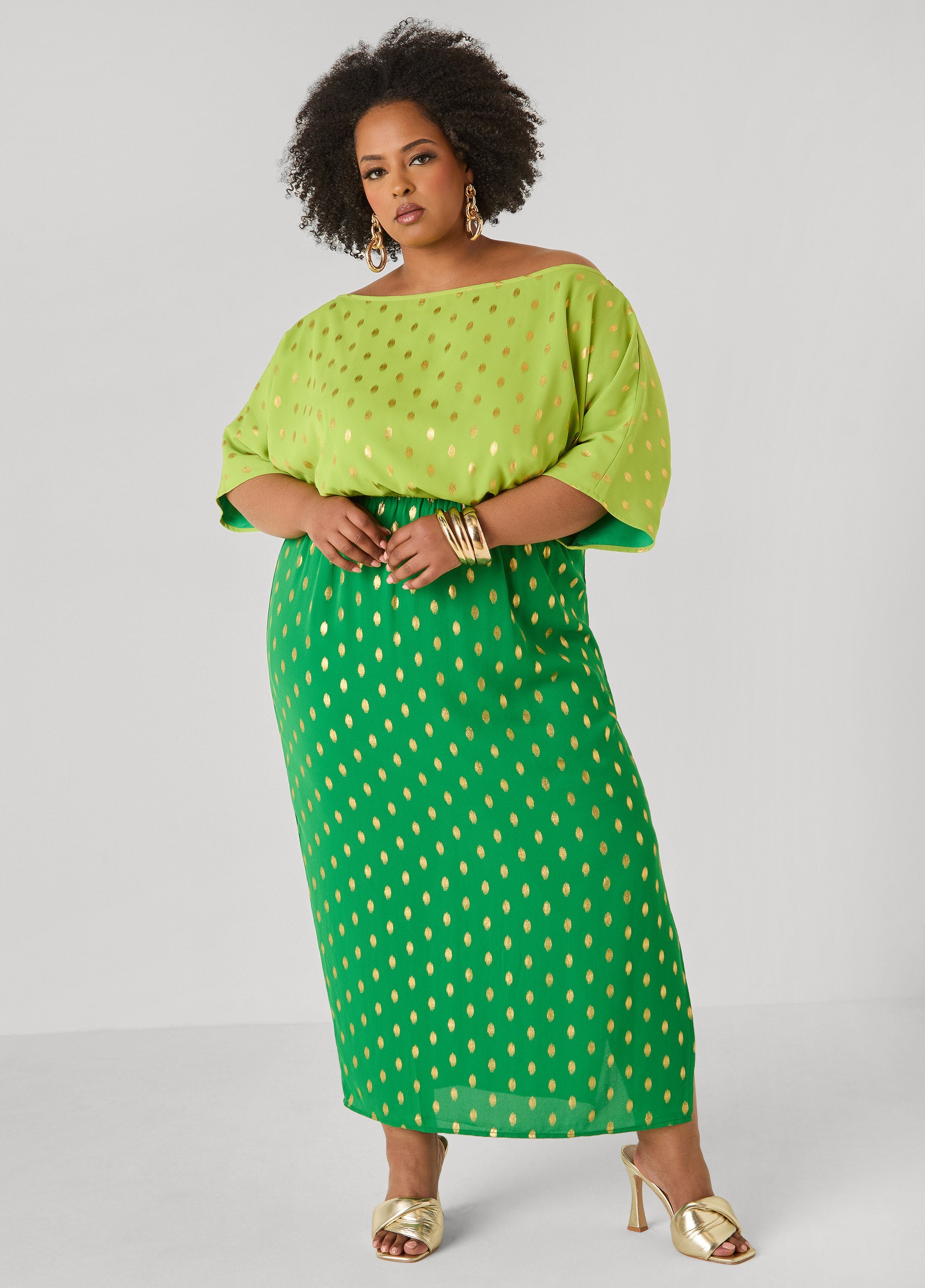 Dotted Two Tone Maxi Dress Calypso Coral | Ashley Stewart
