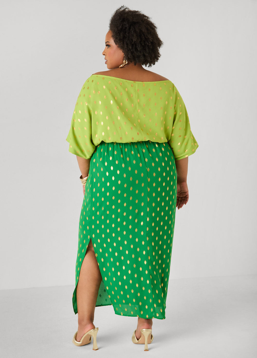 Dotted Two Tone Maxi Dress Calypso Coral | Ashley Stewart