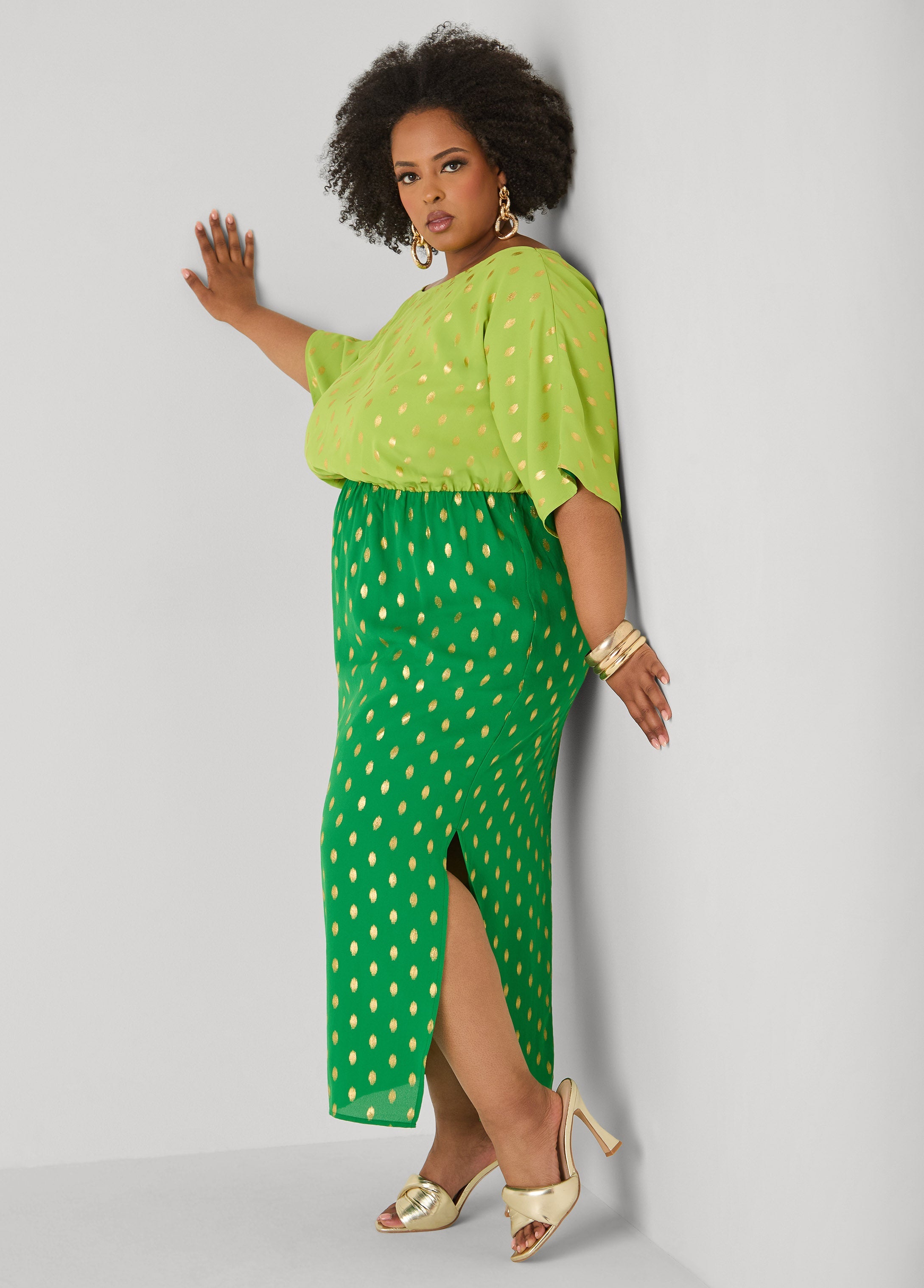 Dotted Two Tone Maxi Dress Calypso Coral | Ashley Stewart