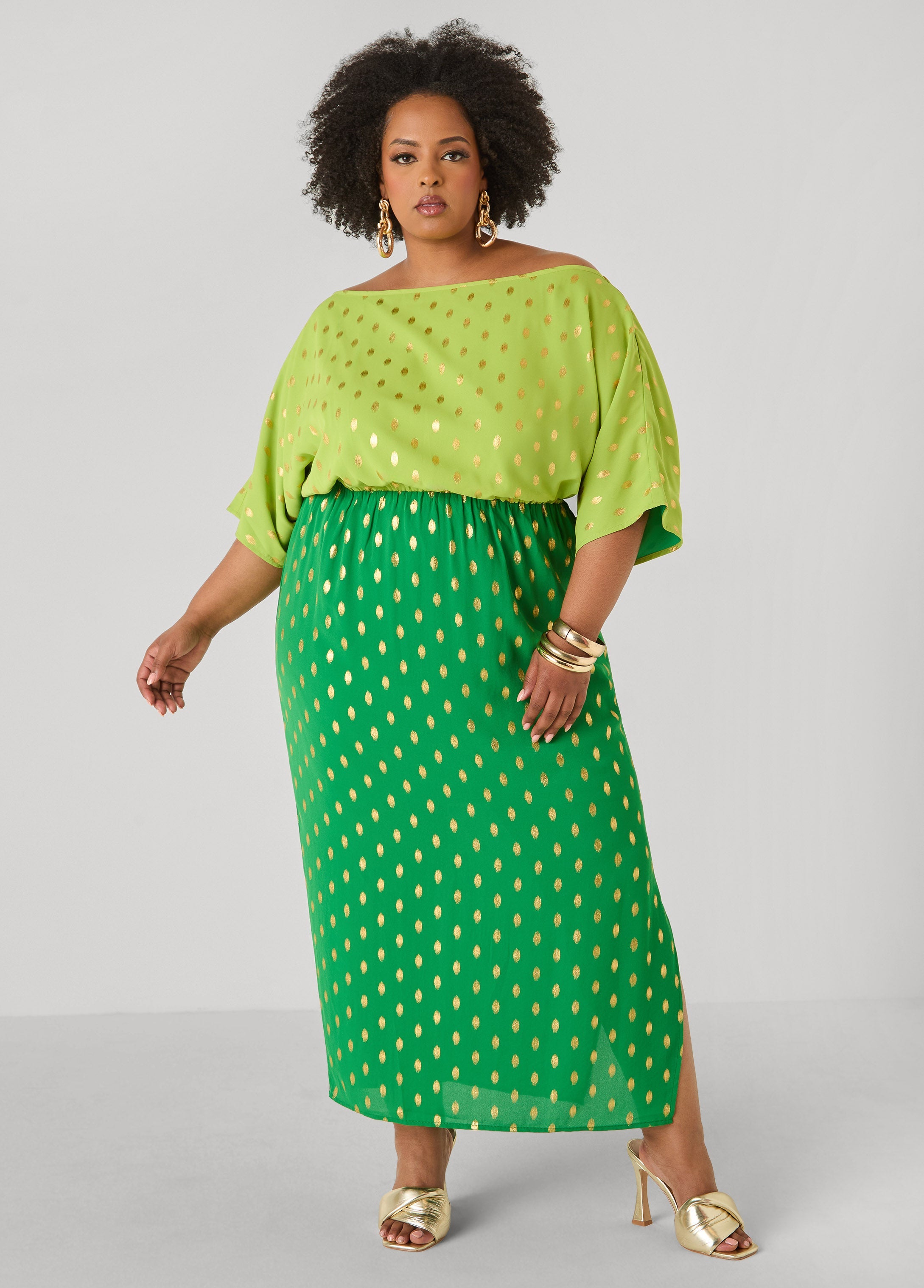 Dotted Two Tone Maxi Dress Calypso Coral | Ashley Stewart