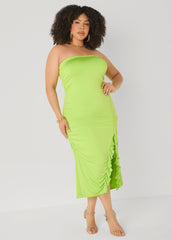 Strapless Drawstring Maxi Dress Lime Green | Ashley Stewart