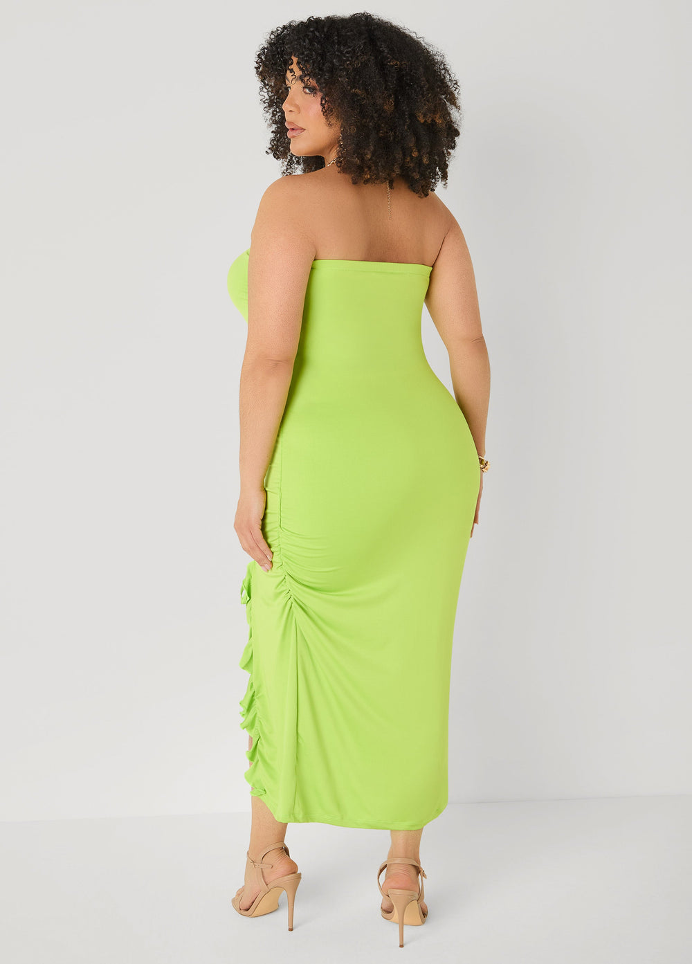 Strapless Drawstring Maxi Dress Lime Green | Ashley Stewart