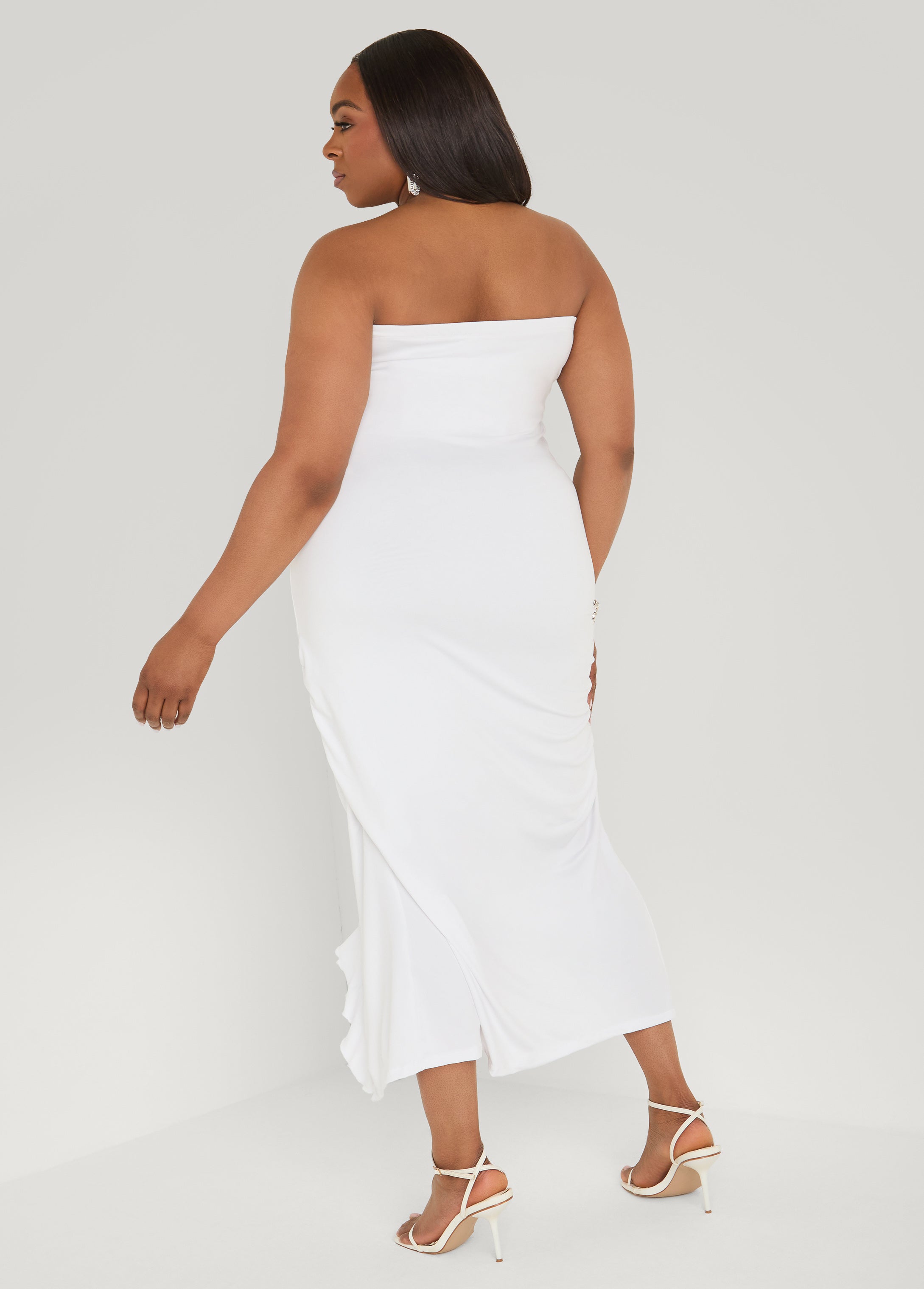 Strapless Drawstring Maxi Dress Lime Green | Ashley Stewart