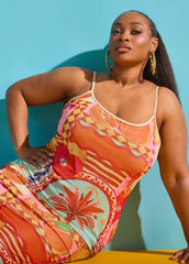 Printed Mesh Maxi Slip Dress Multi | Ashley Stewart