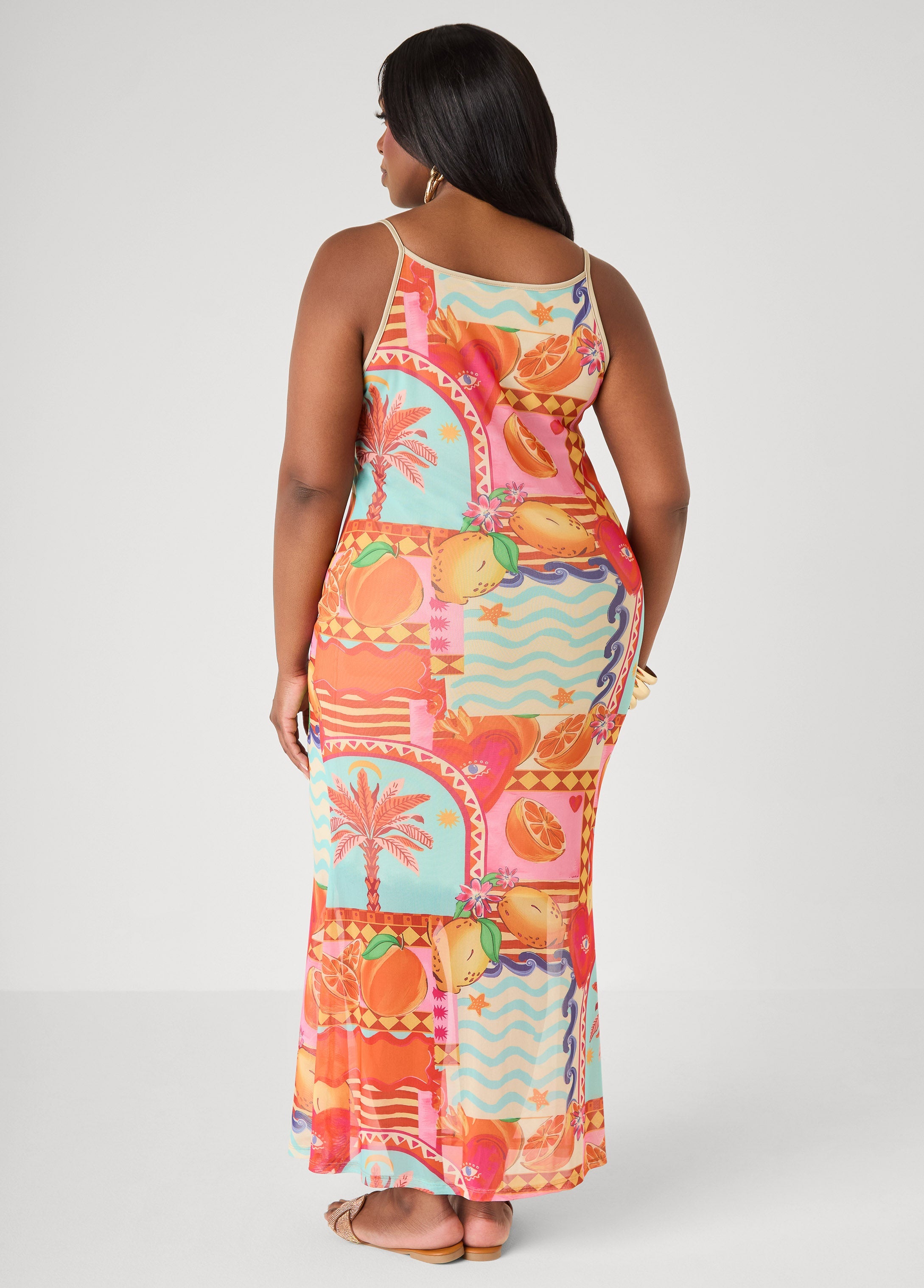 Printed Mesh Maxi Slip Dress Multi | Ashley Stewart