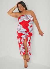 Strapless Floral Maxi Dress Poinsettia | Ashley Stewart
