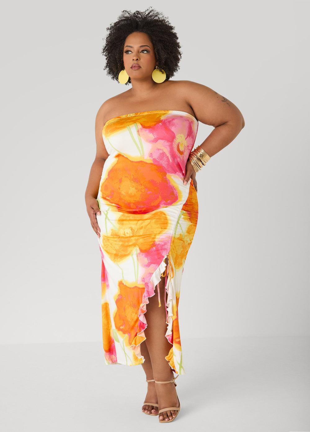 Strapless Floral Maxi Dress Poinsettia | Ashley Stewart