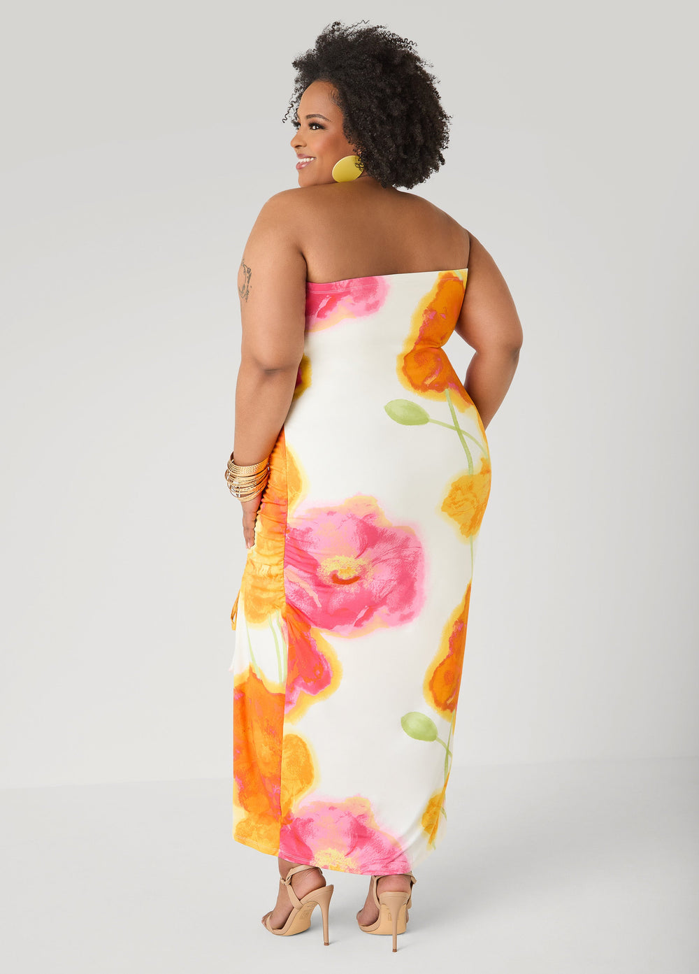 Strapless Floral Maxi Dress Poinsettia | Ashley Stewart