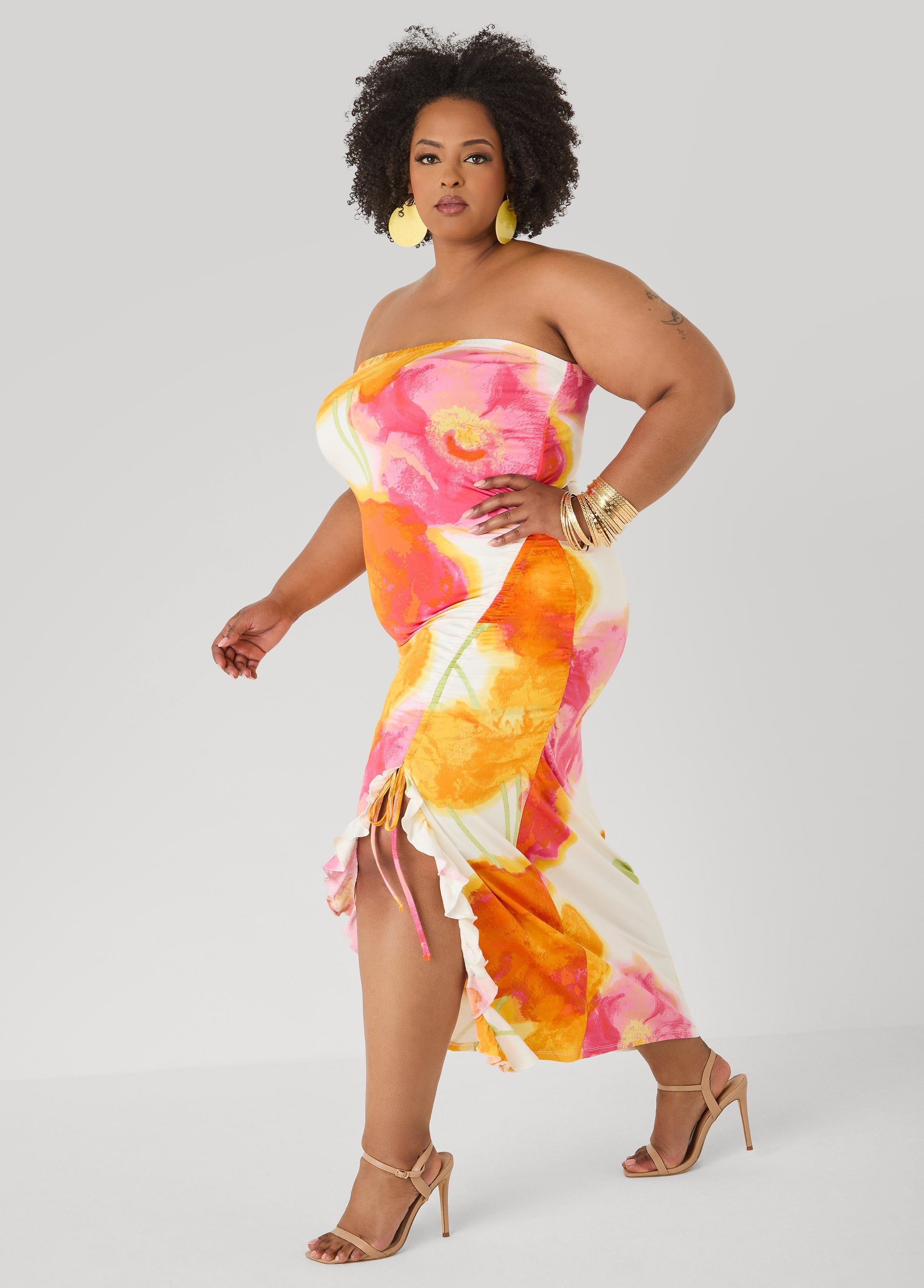 Strapless Floral Maxi Dress Poinsettia | Ashley Stewart