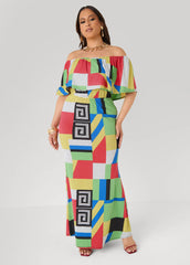 Off The Shoulder Geo Maxi Dress Multi | Ashley Stewart