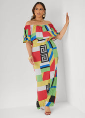Off The Shoulder Geo Maxi Dress Multi | Ashley Stewart