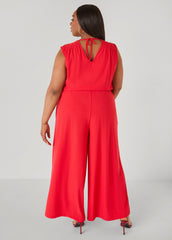 Tall Tie Back Wide Leg Jumpsuit Poinsettia | Ashley Stewart