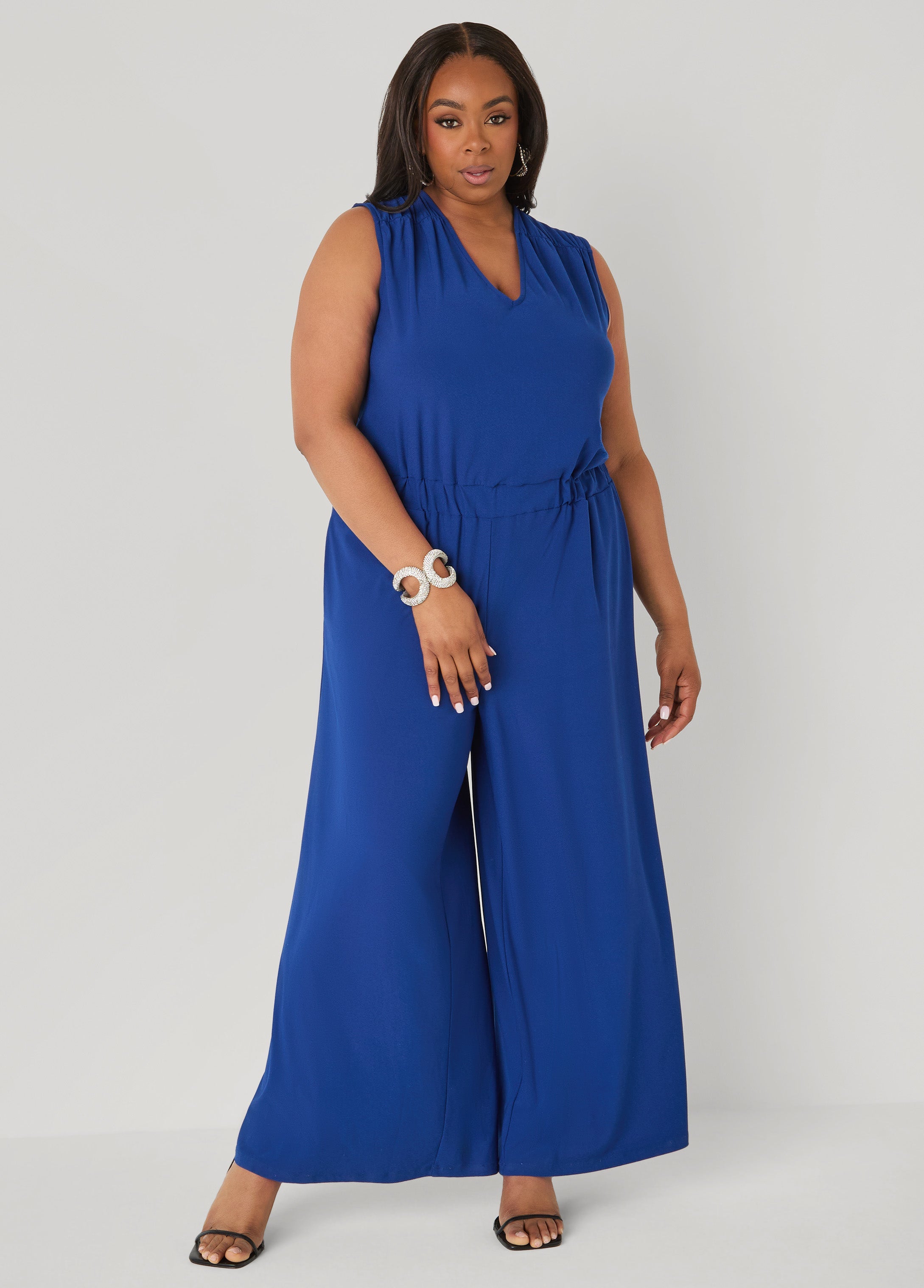 Tall Tie Back Wide Leg Jumpsuit Poinsettia | Ashley Stewart