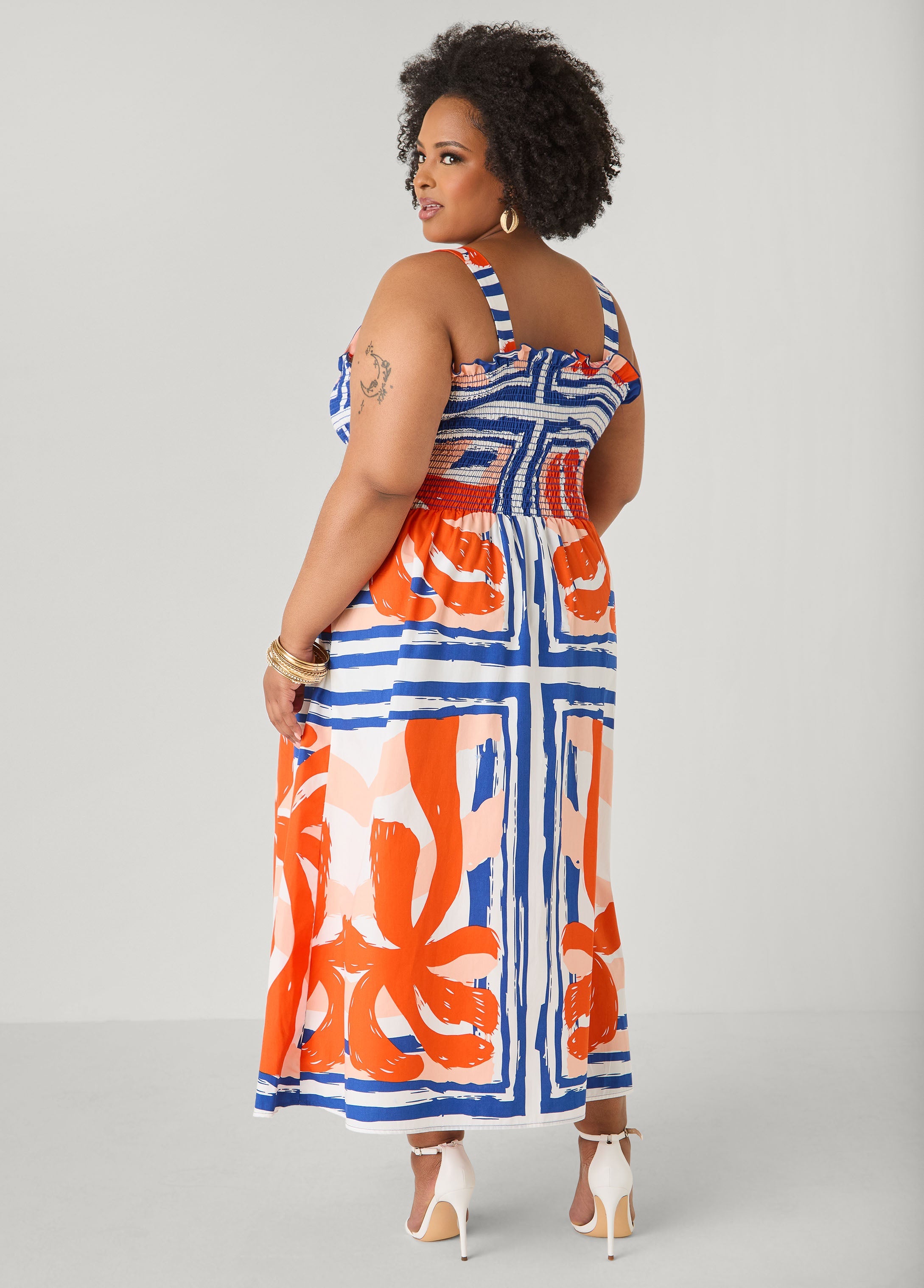 Printed Smocked Maxi Dress Multi | Ashley Stewart