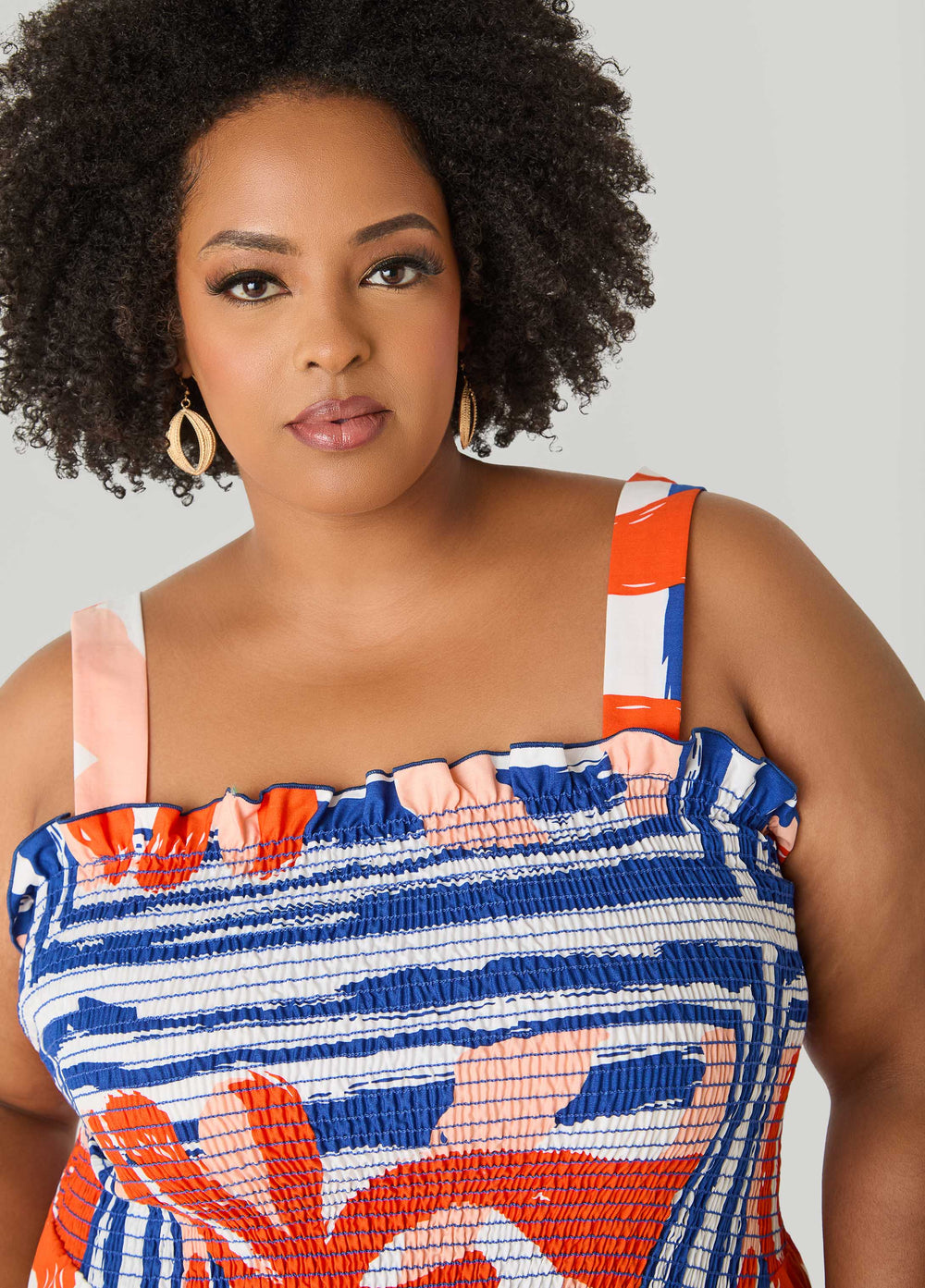 Printed Smocked Maxi Dress Multi | Ashley Stewart