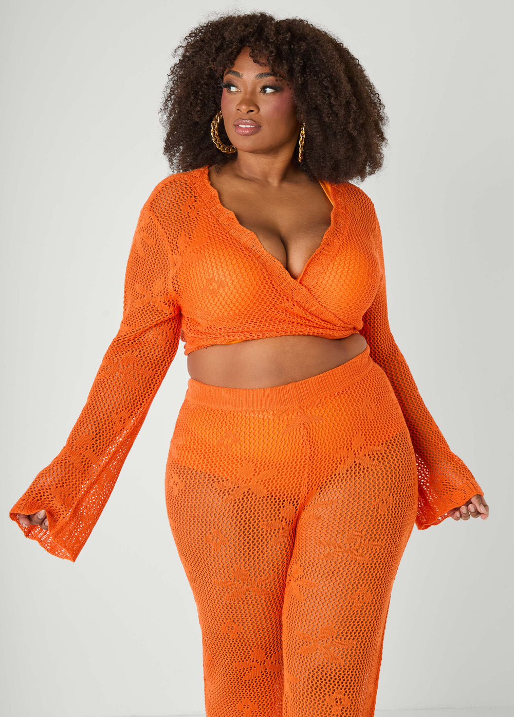 Crochet Tie Front Crop Top Orangeade | Ashley Stewart