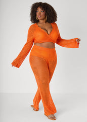 Crochet Tie Front Crop Top Orangeade | Ashley Stewart