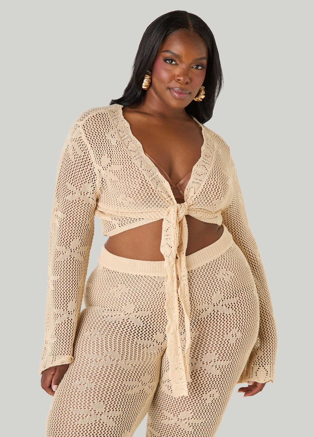 Crochet Tie Front Crop Top Orangeade | Ashley Stewart