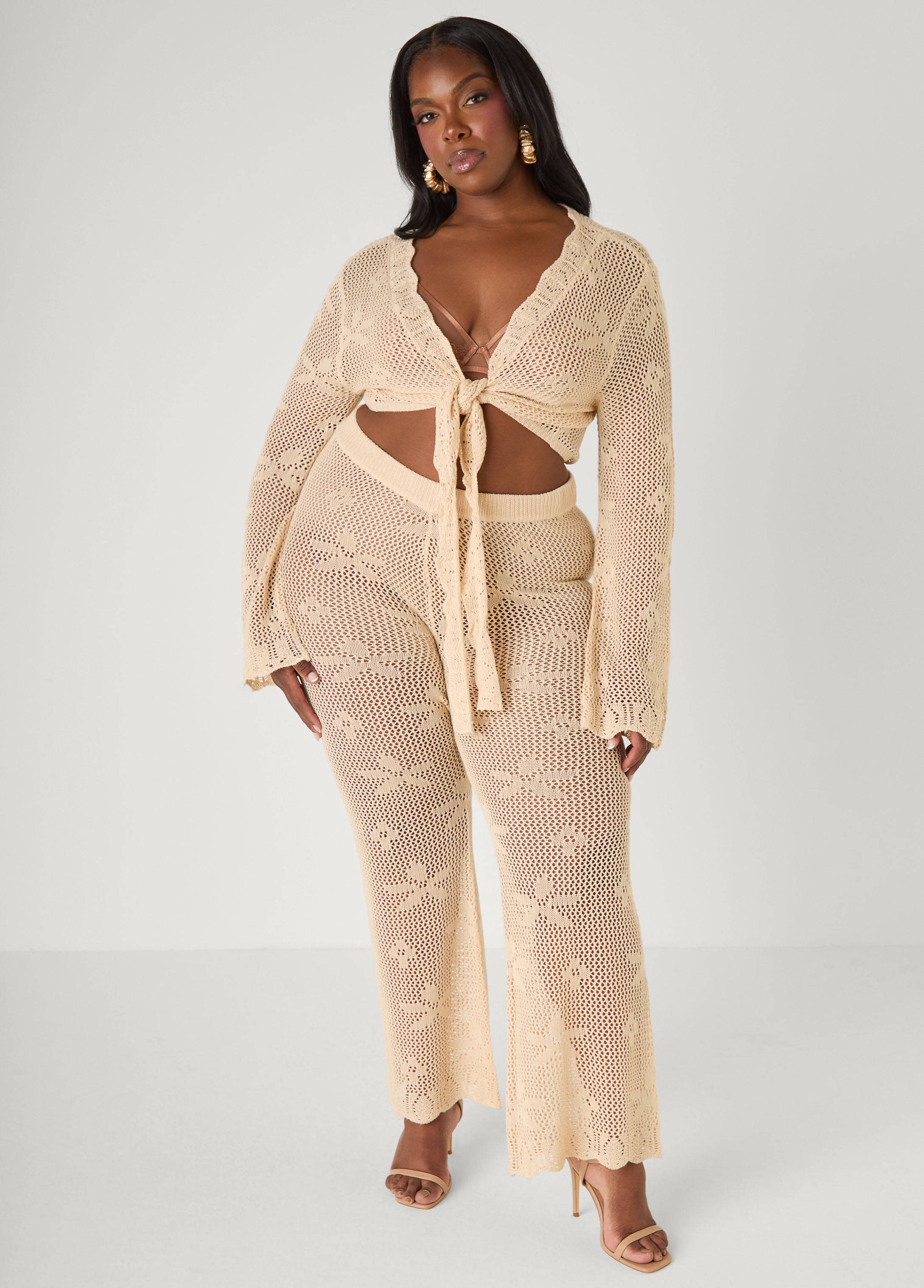 Crochet Tie Front Crop Top Orangeade | Ashley Stewart
