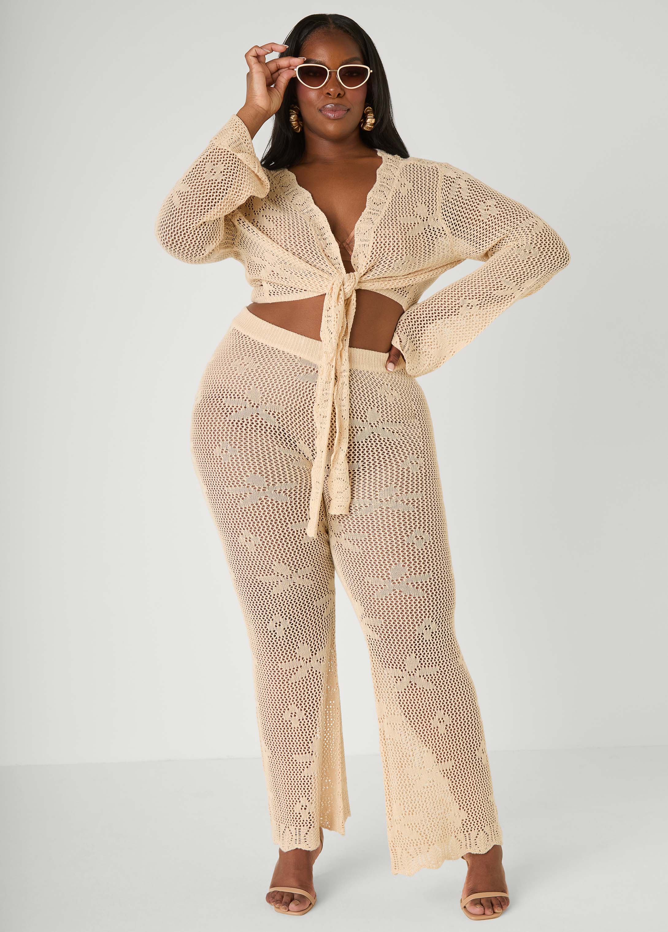 Crochet Tie Front Crop Top Orangeade | Ashley Stewart