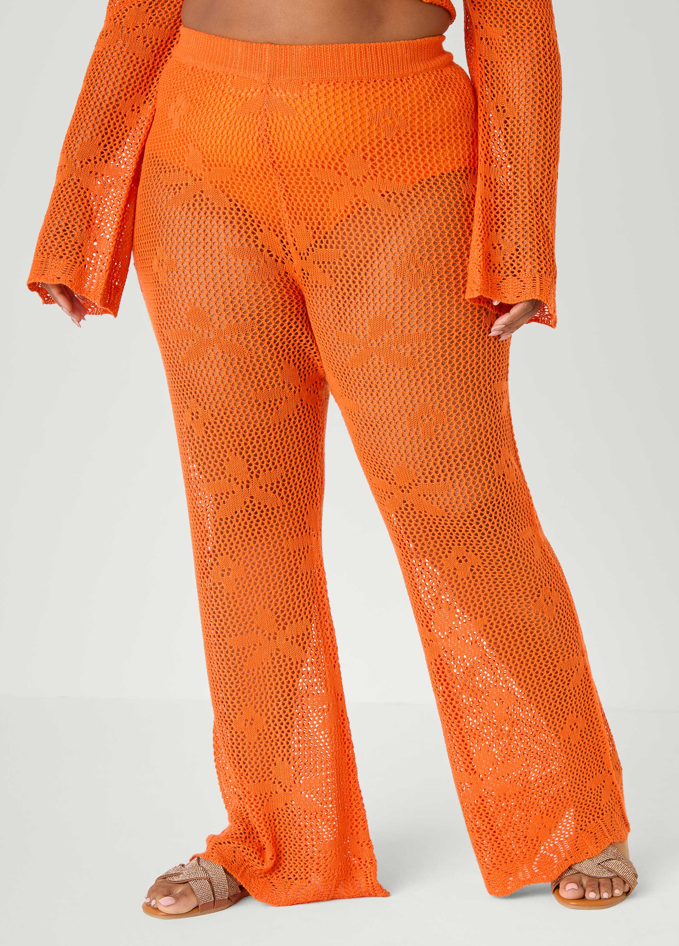 Crochet Wide Leg Pants Orangeade | Ashley Stewart