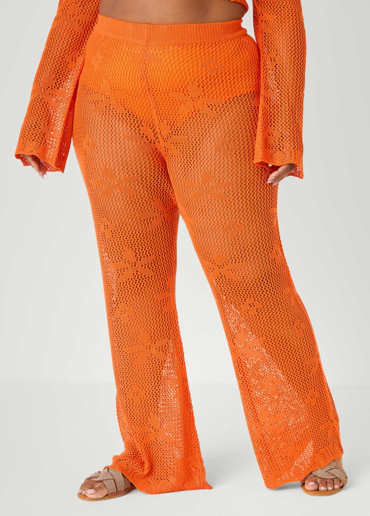 Crochet Wide Leg Pants Orangeade | Ashley Stewart