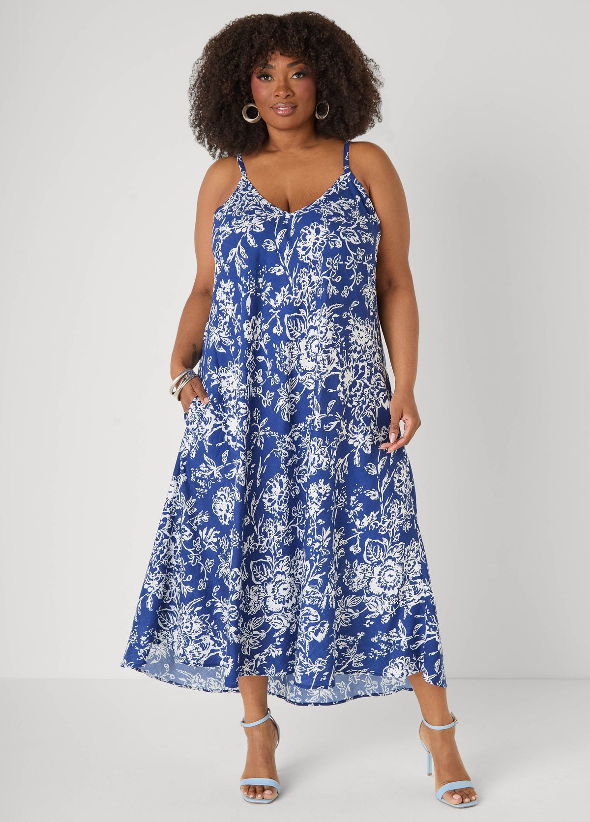 Floral V Neck Midaxi Dress Sodalite | Ashley Stewart