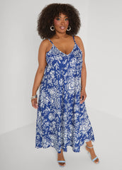 Floral V Neck Midaxi Dress Sodalite | Ashley Stewart