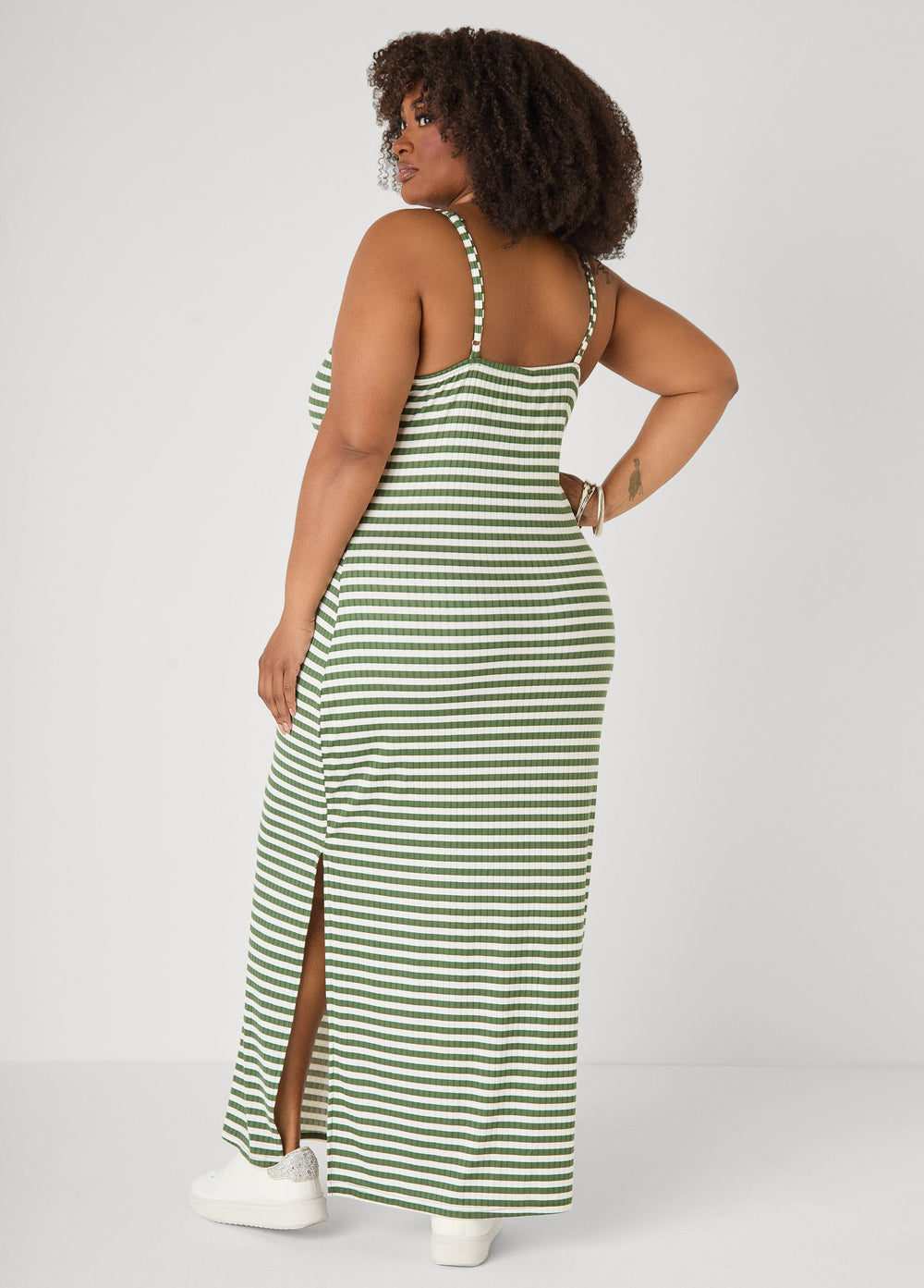Striped Ribbed Maxi Dress Lemon | Ashley Stewart