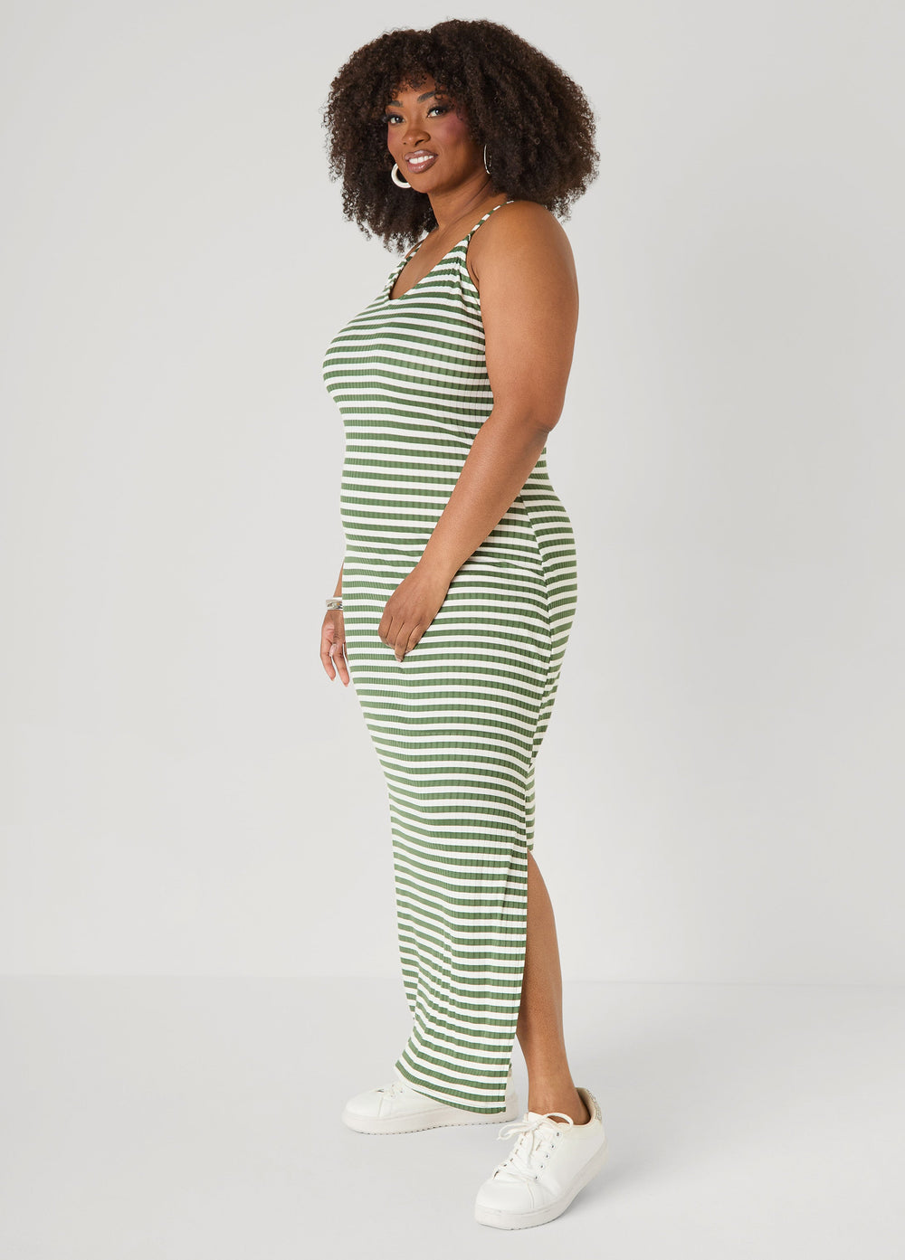 Striped Ribbed Maxi Dress Lemon | Ashley Stewart