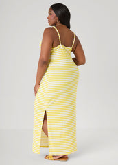 Striped Ribbed Maxi Dress Lemon | Ashley Stewart