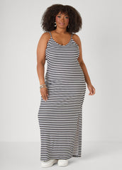 Striped Ribbed Maxi Dress Lemon | Ashley Stewart