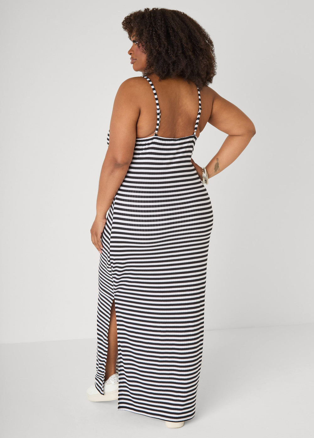 Striped Ribbed Maxi Dress Lemon | Ashley Stewart