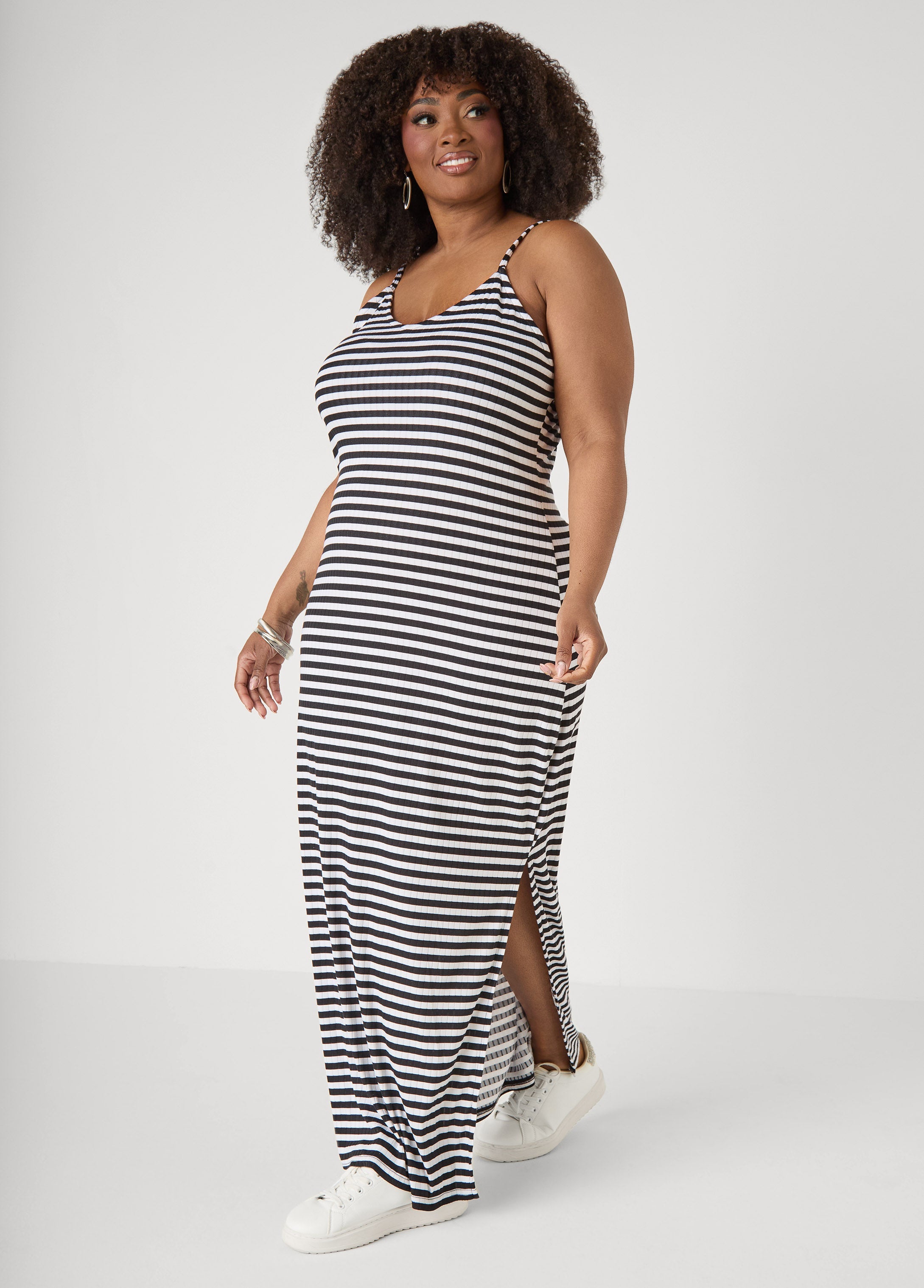 Striped Ribbed Maxi Dress Lemon | Ashley Stewart