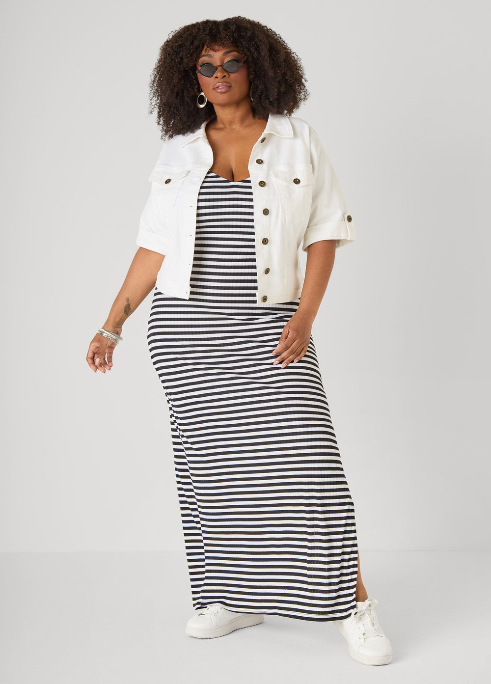 Striped Ribbed Maxi Dress Lemon | Ashley Stewart