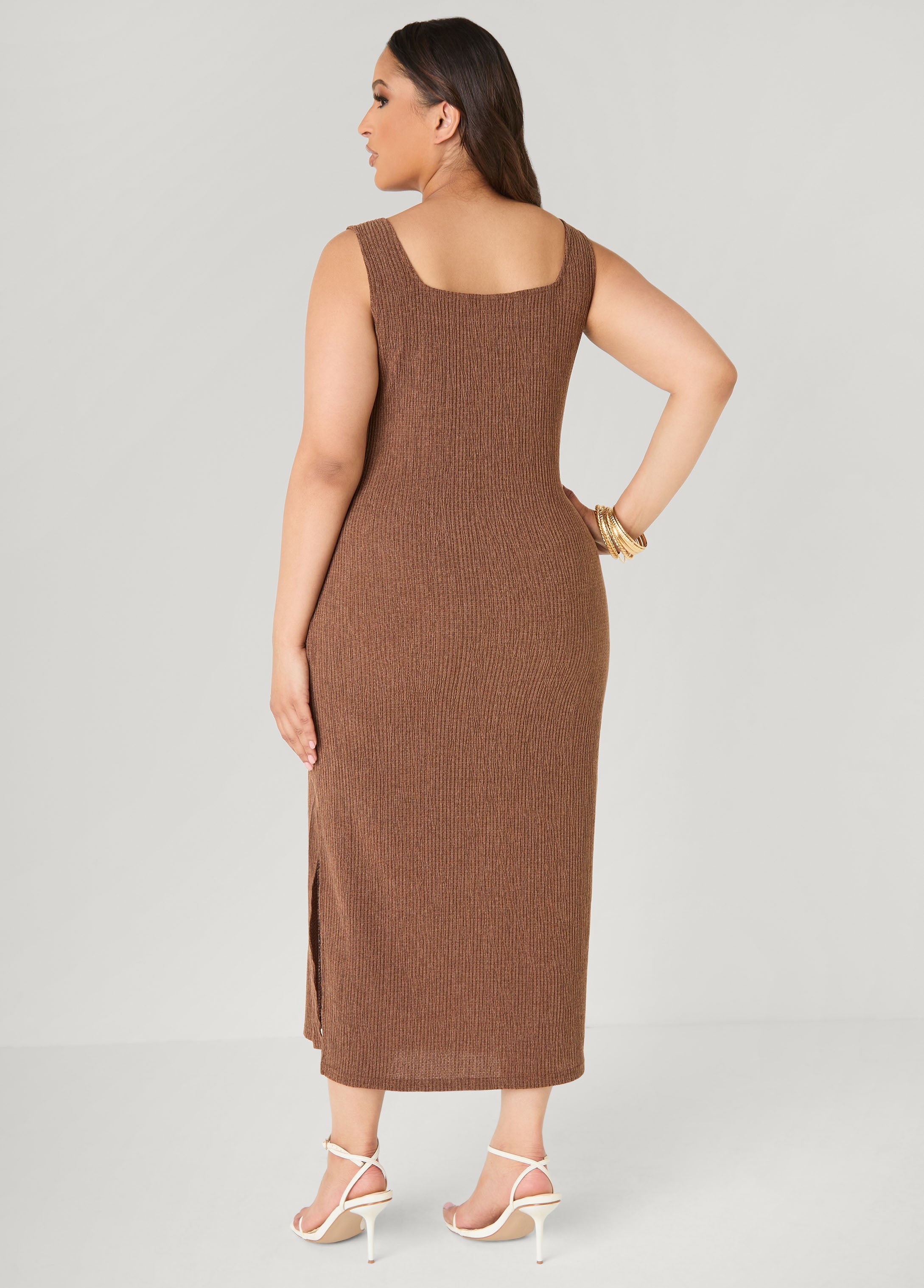 Textured Square Neck Midaxi Dress Dragon Fire | Ashley Stewart