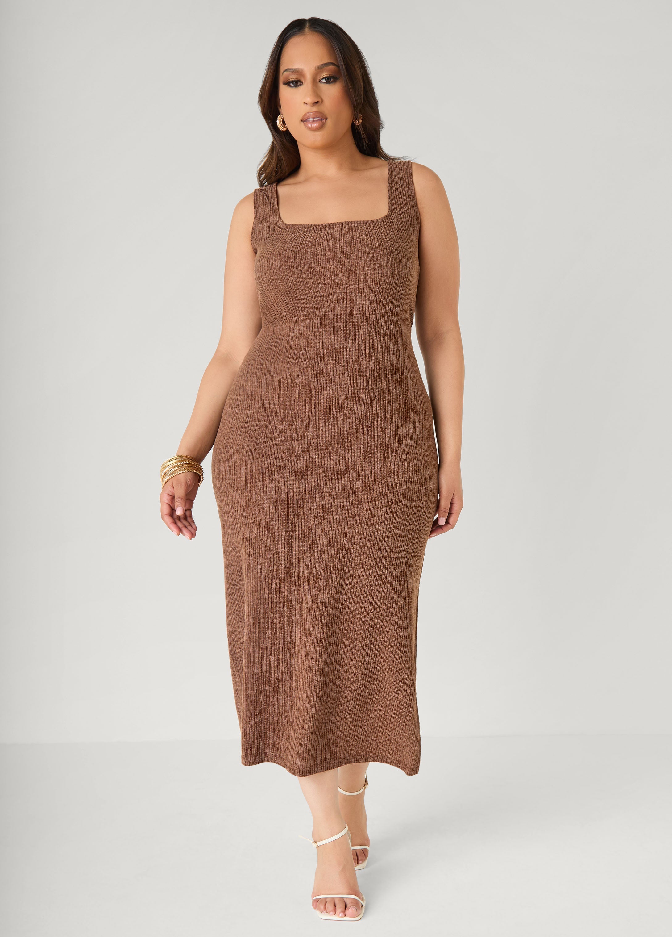Textured Square Neck Midaxi Dress Dragon Fire | Ashley Stewart