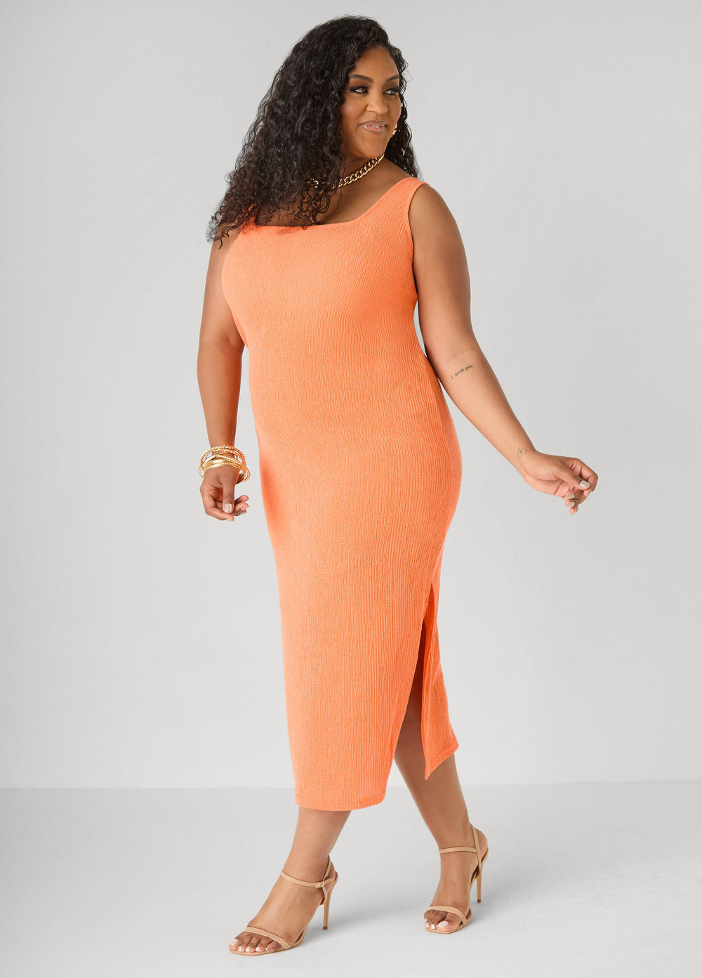 Textured Square Neck Midaxi Dress Dragon Fire | Ashley Stewart