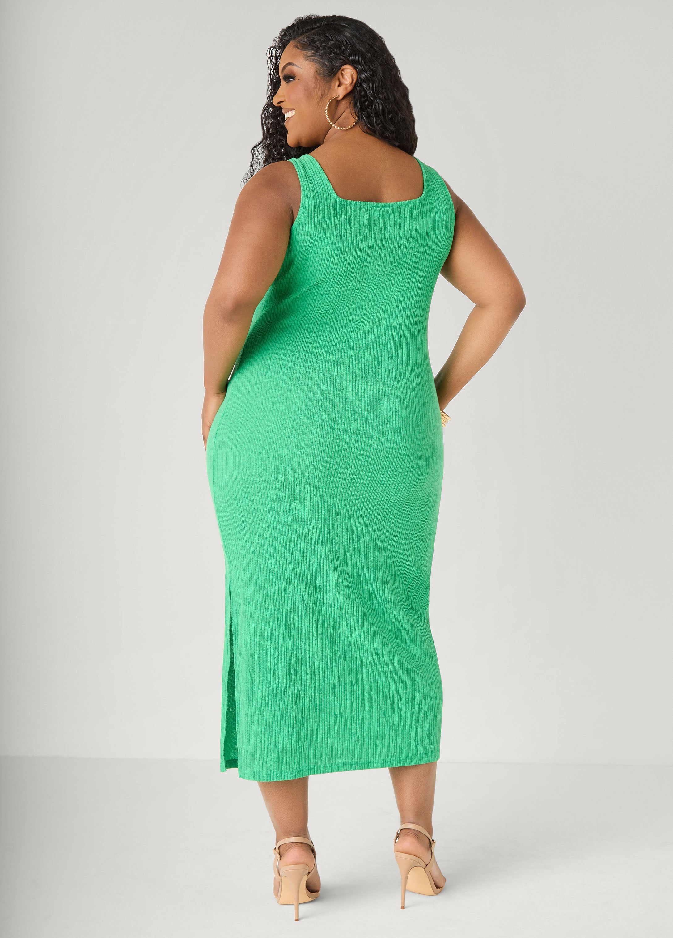 Textured Square Neck Midaxi Dress Dragon Fire | Ashley Stewart