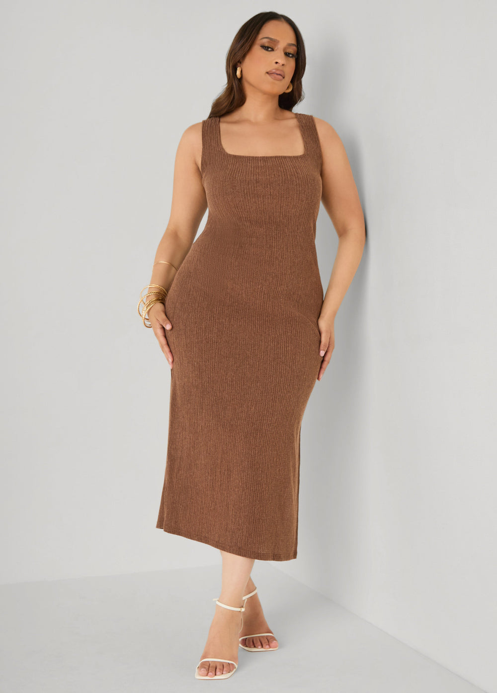 Textured Square Neck Midaxi Dress Dragon Fire | Ashley Stewart