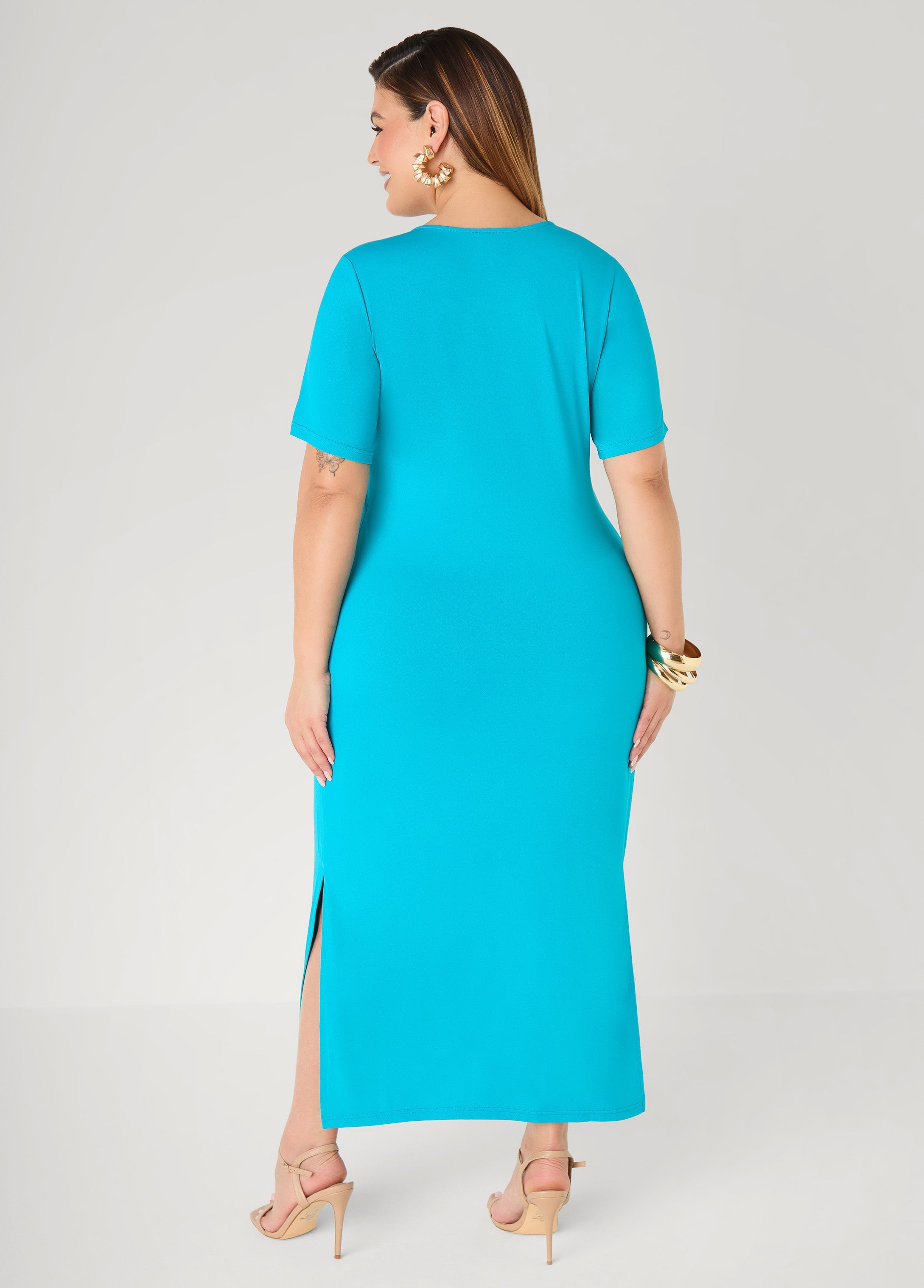 Stretch Knit Maxi T Shirt Dress Caribbean Sea | Ashley Stewart