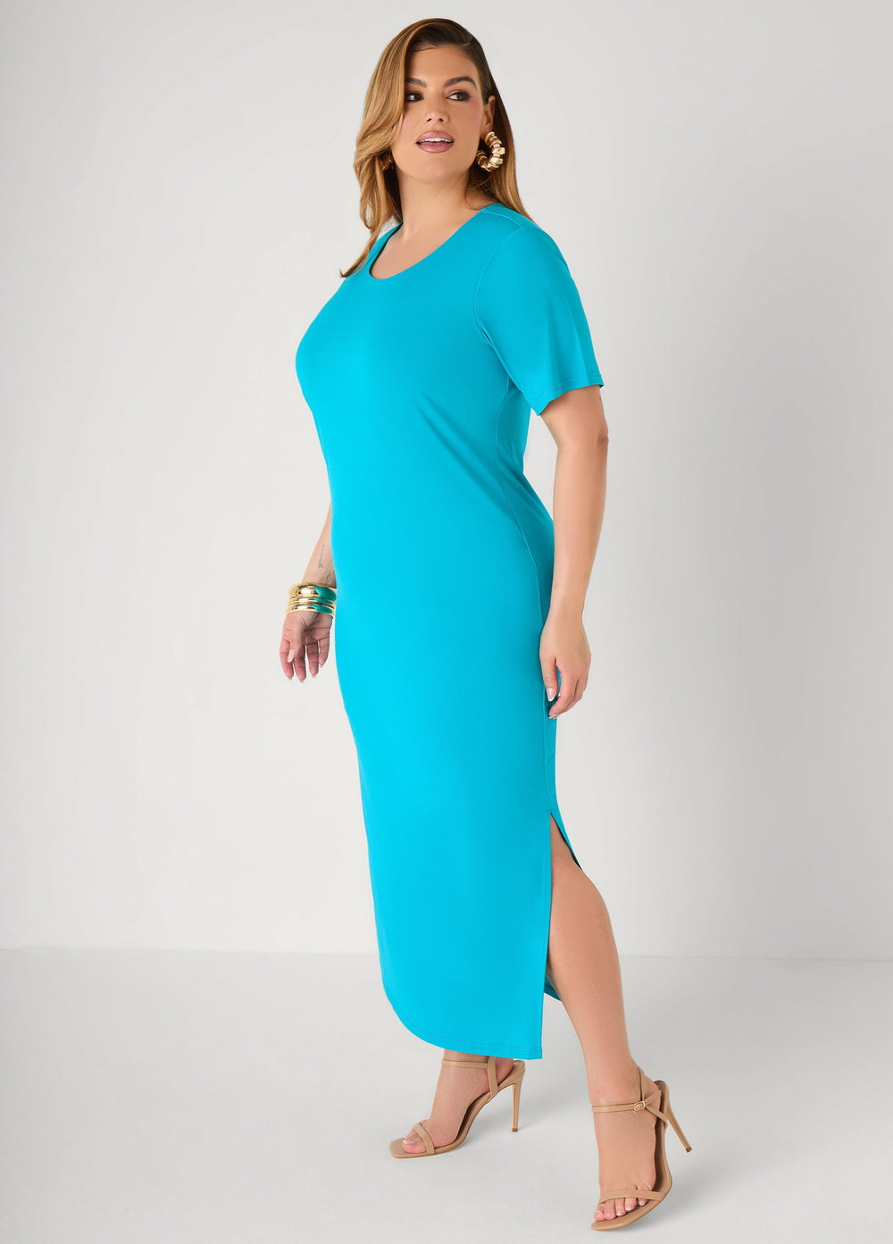 Stretch Knit Maxi T Shirt Dress Caribbean Sea | Ashley Stewart
