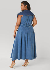 Tall Shawl Collar Paneled Denim Dress Denim Blue | Ashley Stewart