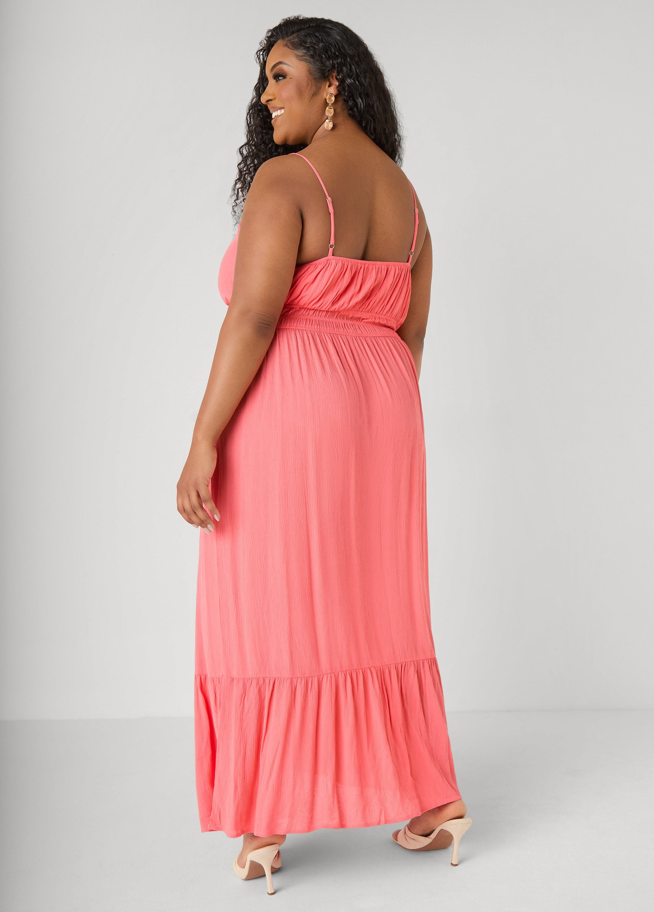 Smocked Tie Front Maxi Dress Yellow | Ashley Stewart