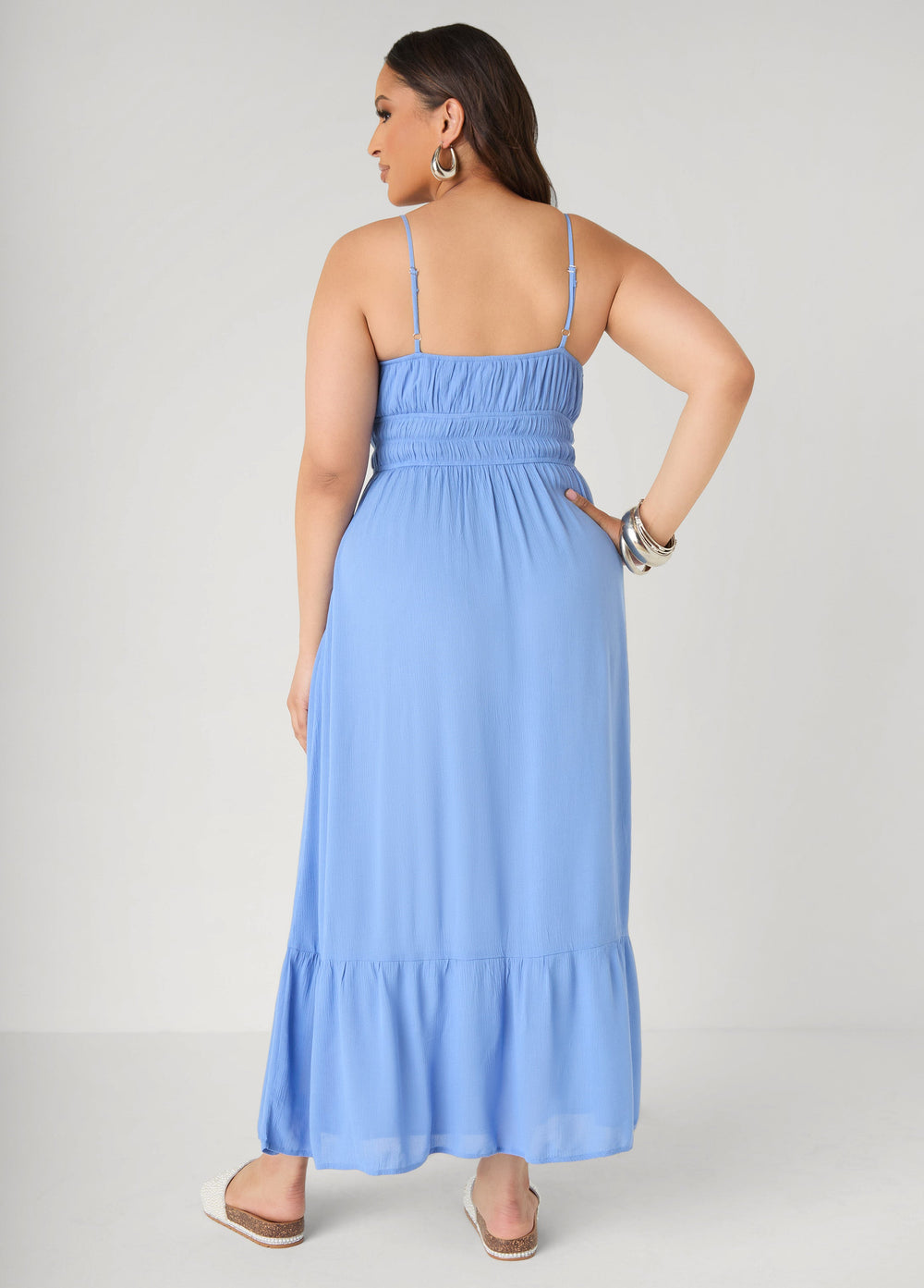 Smocked Tie Front Maxi Dress Yellow | Ashley Stewart