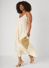 Floral Print V Neck Midaxi Dress White | Ashley Stewart