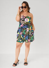 Strapless Printed Romper Black Combo | Ashley Stewart